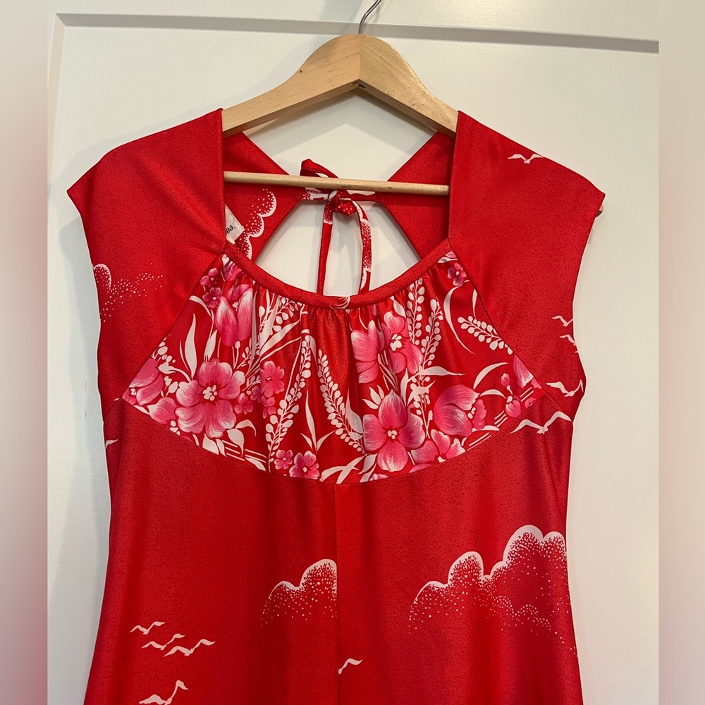 Vntg 70's Ja-Na of Hawaii Red and white floral maxi dress Retro Tropical sz 12 - Picture 2 of 12